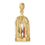 14K 3-D Bird Cage with 2 Enameled Birds and Opening Doors Charm - Image 5
