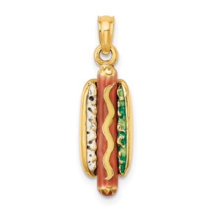 14K 3-D Multi-color Enameled Hot Dog with Bun Charm