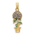 14K 3-D Enameled Lavender Hydrangea Flower In Pot Charm - Image 3
