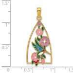 14K Enameled Hummingbird and Flowers Triangle Charm - Image 3