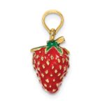 14K 3-D Red and Green Enameled Strawberry and Leaf Charm - Image 2