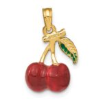 14K 3-D Red and Green Enameled Cherries with Leaf Charm - Image 4