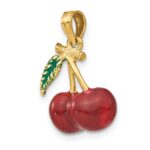 14K 3-D Red and Green Enameled Cherries with Leaf Charm - Image 5