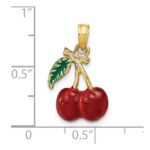 14K 3-D Red and Green Enameled Cherries with Leaf Charm - Image 3