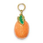 14K 3-D Orange and Green Enameled Orange With Stem and Leaf Charm - Image 2