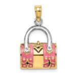 14K and White Rhodium 3-D Pink Enameled Handbag Opens Charm