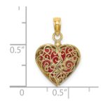 14K Red Enameled 3-D Reversible Filigree Heart That Opens Charm - Image 4