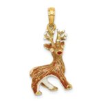 14K 3-D Enameled Red-Nosed Reindeer Charm