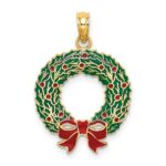 14K Enameled Christmas Wreath Charm