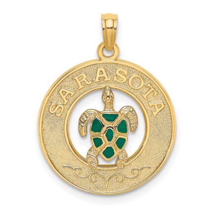 14K with Green Enamel Turtle SARASOTA Circle Charm