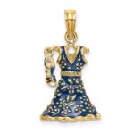 14K 3-D Blue Floral Enameled Dress with Moveable Dangle Shoe Charm