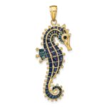 14K 3-D Blue Enameled Seahorse Pendant - Image 3
