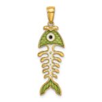 14k 3-D  Green Enamel Fish Bone Charm