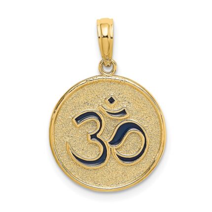 14K Enameled Om Symbol with Lotus Flower on Reverse Charm