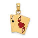 14K Enameled Jack of Clubs and Ace of Hearts Cards Charm