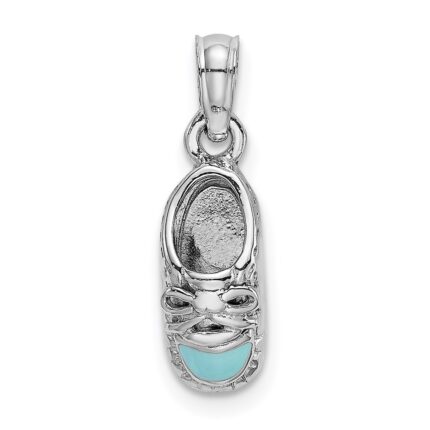 14K White Gold 3-D Light Blue Enamel Baby Shoe Charm