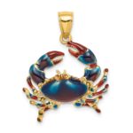14K Medium Blue Enamel Stone Crab Charm