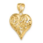 14K Polished 3-D Diamond-cut Filigree Puffed Heart Charm - Image 5