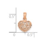 14K Rose Gold 3-D Diamond-cut Mini Puffed Heart Charm - Image 3