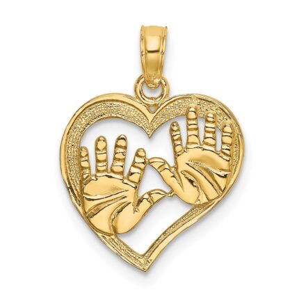 14K Cut-Out Double Hand Prints In Heart Charm