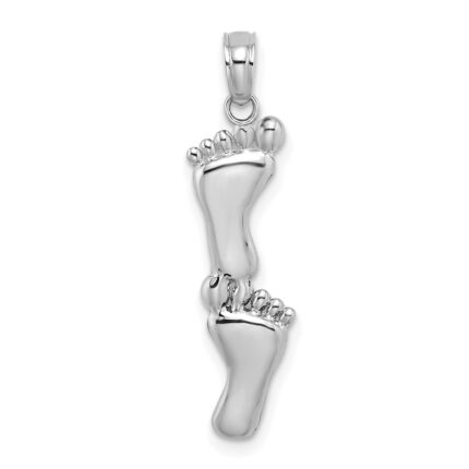 14K White Gold Polished Double Vertical Feet Charm