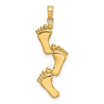 14K Polished Triple Vertical Feet Charm
