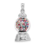 14K White Gold 3-D Glass Gumball Machine with Moveable Multi-colored Beads Pendant