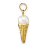 14K Satin Polished 3-D White Bead Ice Cream Cone Pendant - Image 2