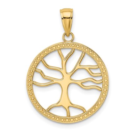 14K Large Tree Of Life In Round Frame Charm