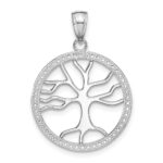 14K White Gold Large Tree Of Life In Round Frame Charm - Image 4