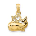 14K 2-D Polished I HEART Whale Charm