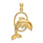 14K Large Polished Dolphin Jumping Through Hoop Charm