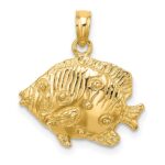 14K 2-D Polished Textured Butterfly Fish Charm