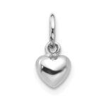 14k White Gold Solid Polished 3D Heart Charm