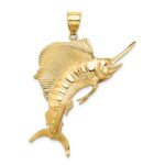 14K Large 3-D Polished and Textured Jumping Sailfish Charm - Image 4