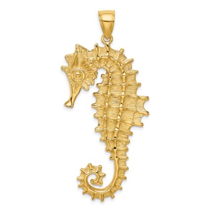 14K Large Textured 3-D Seahorse Charm