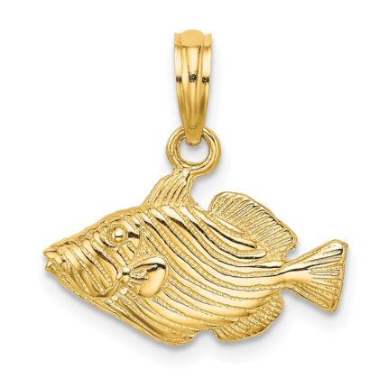 14K 2-D  Engraved Striped Humu Humu Fish Charm