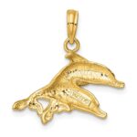 14K Polished and Textured Two Dolphins Charm - Image 4