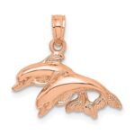 14K Rose Gold Polished Double Dolphins Jumping Left Charm