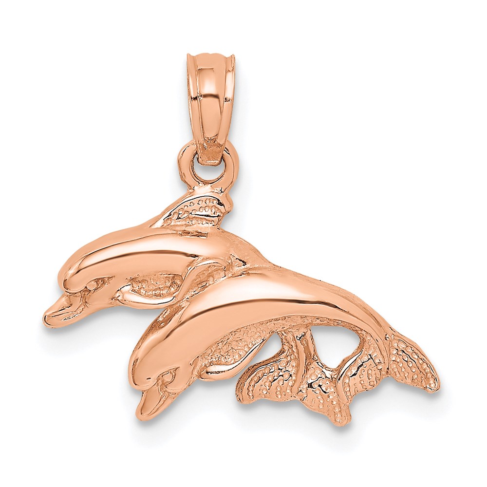 K7725R.jpg 14K Rose Gold Polished Double Dolphins Jumping Left Charm - Image 1
