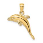 14K 3-D Polished and Textured Jumping Dolphin Charm