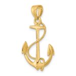 14K 3-D Polished and Textured Anchor with Rope Charm - Image 5