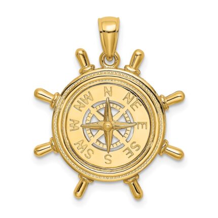 14K Ships Wheel with Nautical Compass Charm