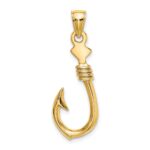 14K 3-D Large Fish Hook with Rope Charm