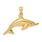 14K Polished Swimming Dolphin Charm