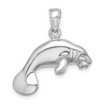 14K White Gold 3-D Polished Swimming Manatee Charm - Image 4