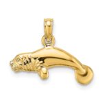 14K 3-D Polished Swimming Manatee Charm