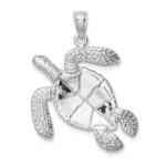 14K White Gold Large Textured Swimming Sea Turtle Charm - Image 4
