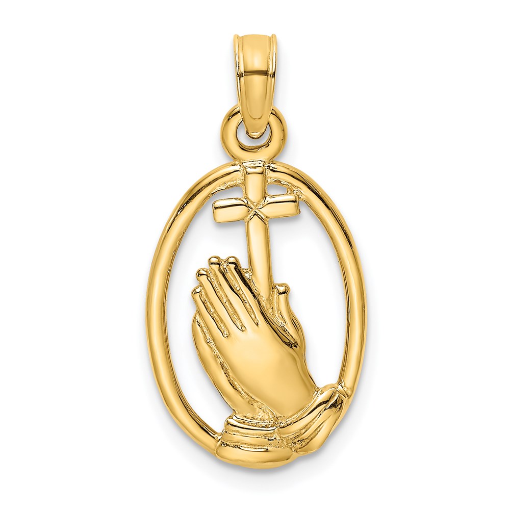 K8327.jpg 14K Praying Hands and Cross In Oval Charm - Image 1