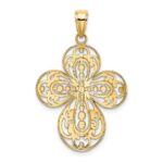 14K Cut-Out with Rounded Tips Filigree Cross Charm - Image 4